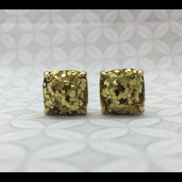 Kate Spade Gold Glitter Square Studs! Worn once! - Picture 2 of 2